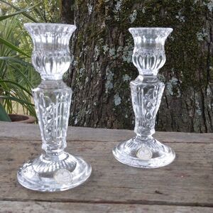 Vintage 90s Crystal Clear Diamond Cut Candle Holder 6" 24% Lead Crystal Poland